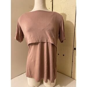 Bearsland‎ Womens Size Large Nursing Shirt Rayon Short Sleeve Beige Baby